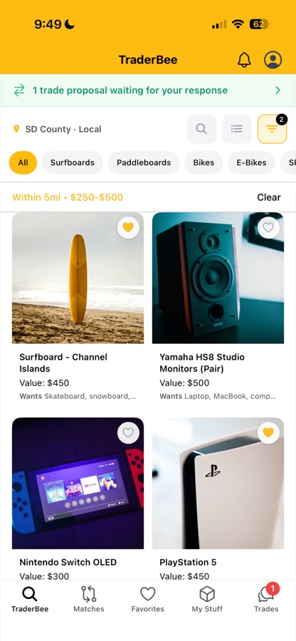 TraderBee browse screen